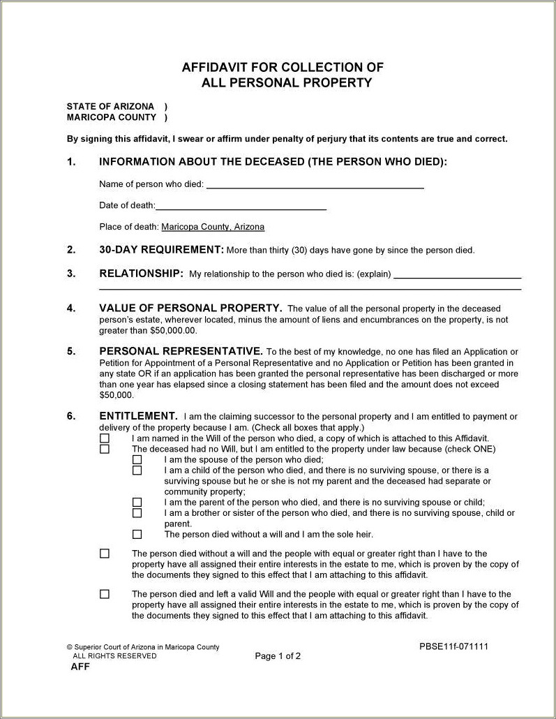 Free Arizona Affidavit Template With Notary