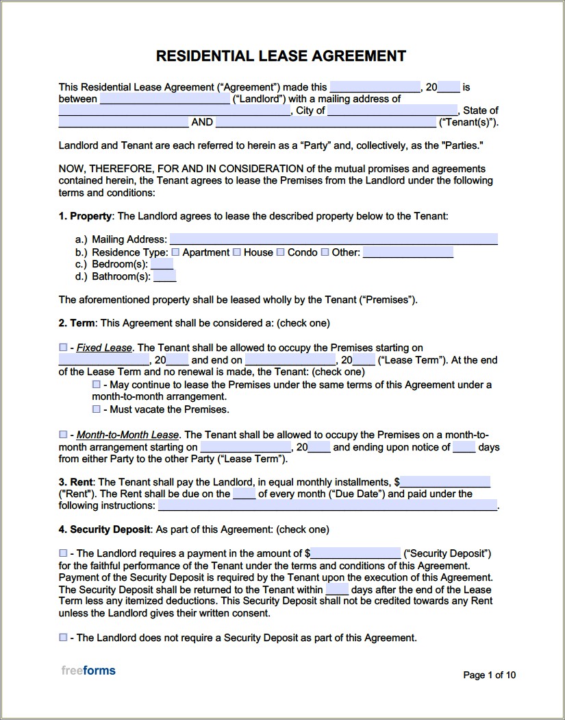 Free Basic Lease Agreement Template Printable