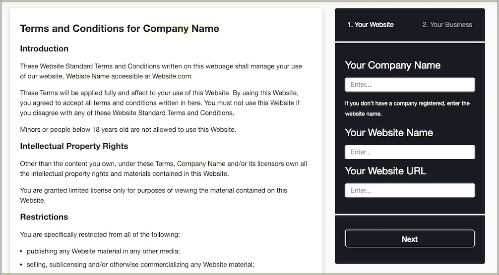 Free Basic Terms Of Service Template