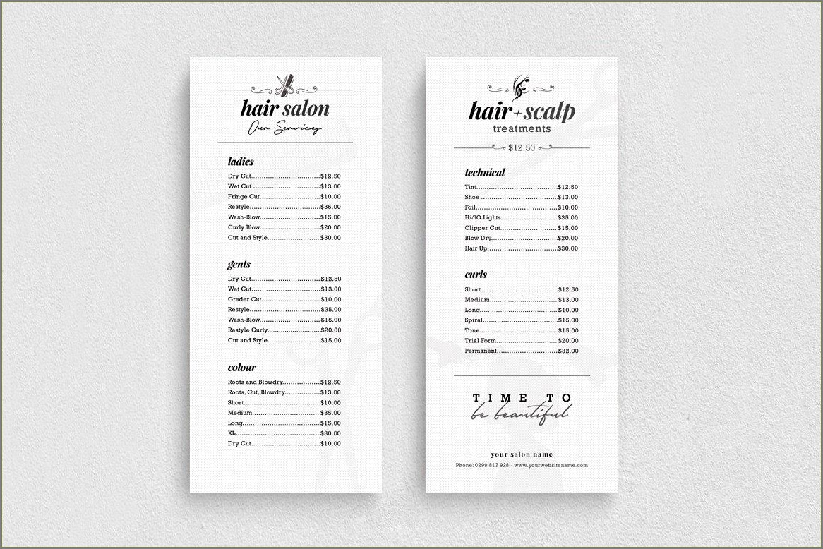 Free Beauty Therapy Price List Template