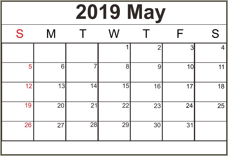 Free Blank Printable Calendar Template 2019