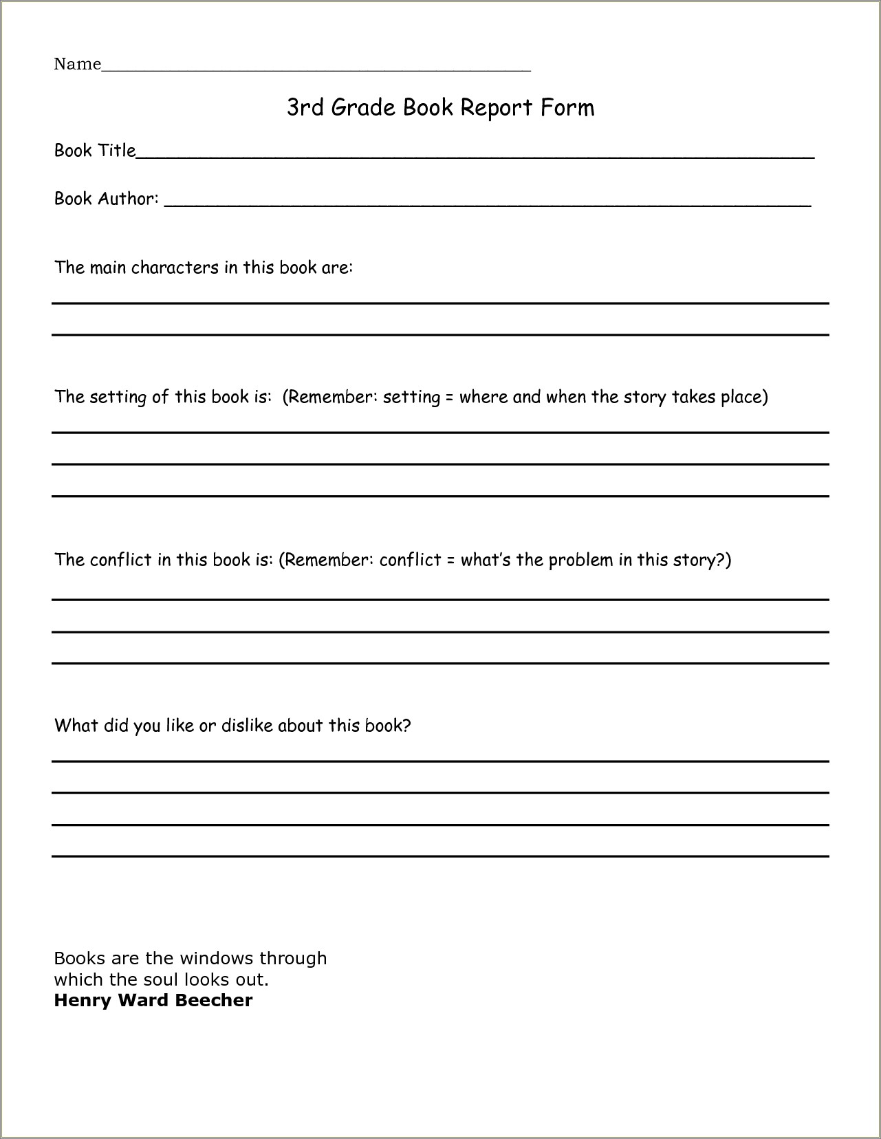 Free Book Report Template Grade 2