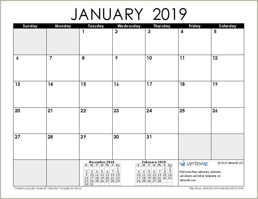Free Calendar 2019 Template Write In