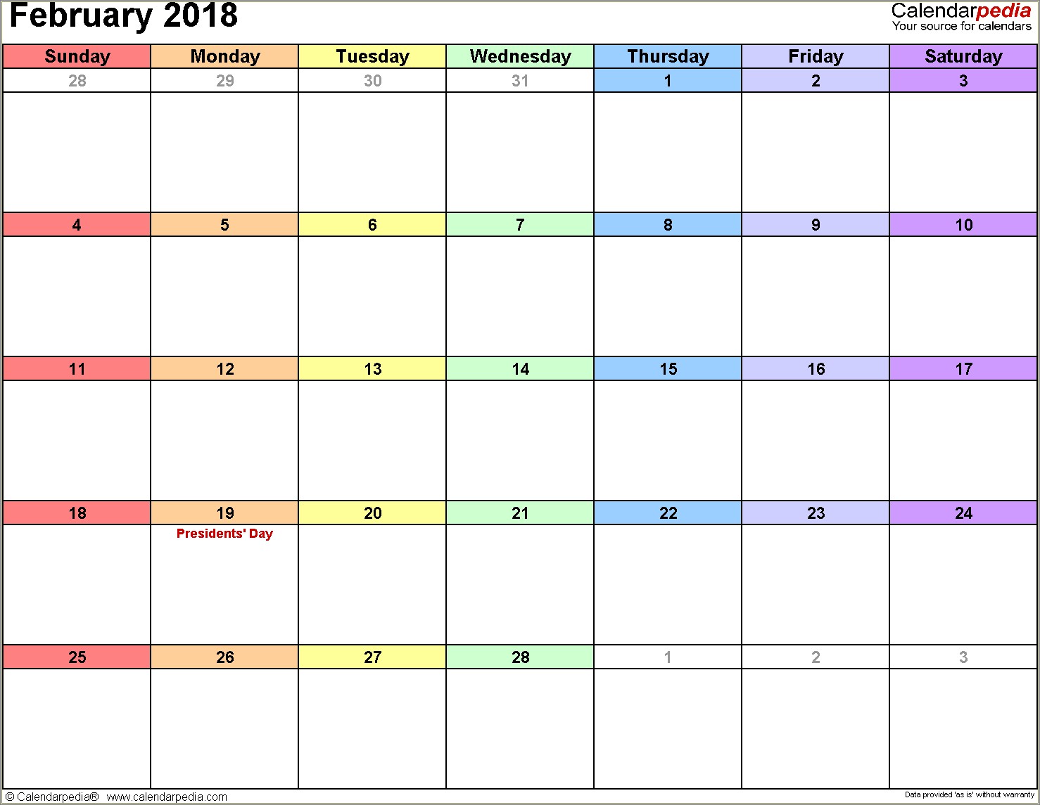 Free Calendar Template 2017 With Holidays
