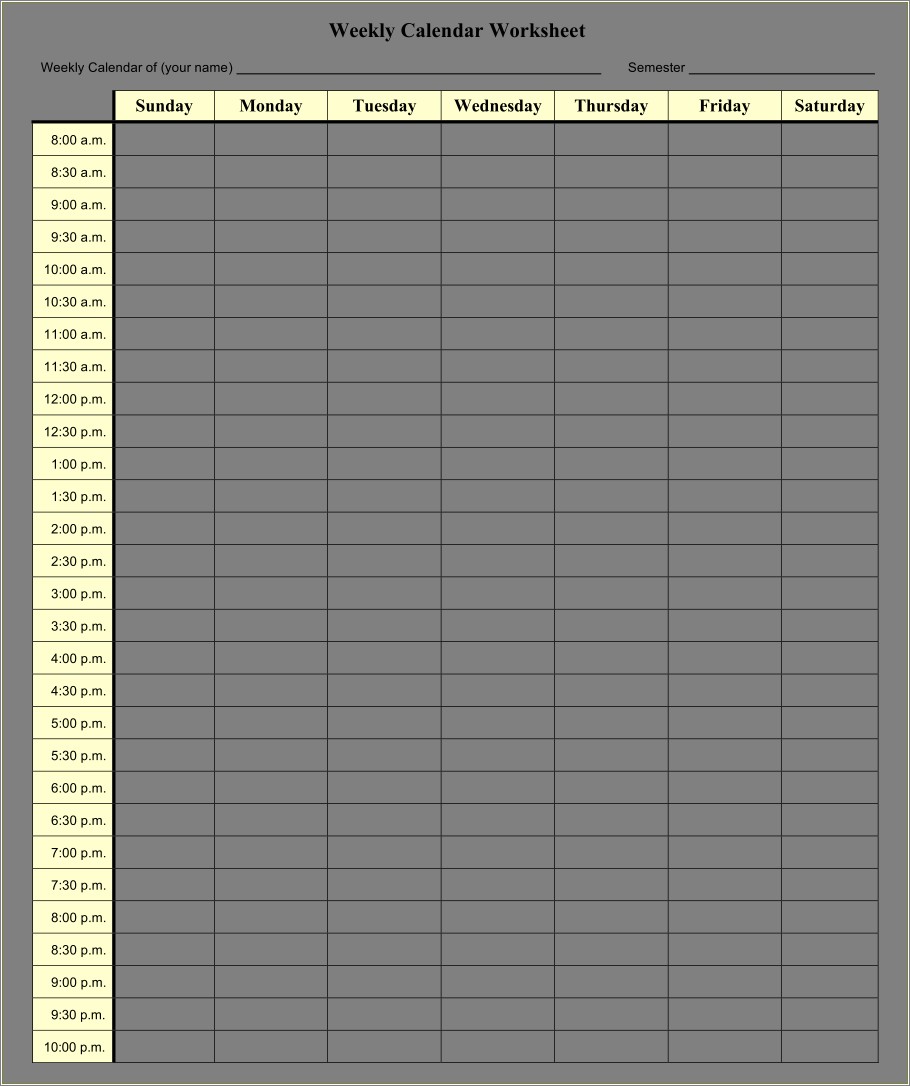 Free Calendar Template With Time Slots