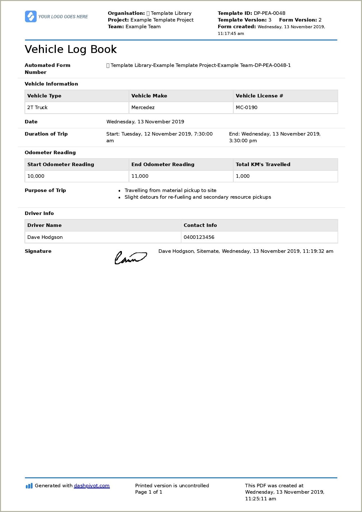 Free Car Log Book Template Australia