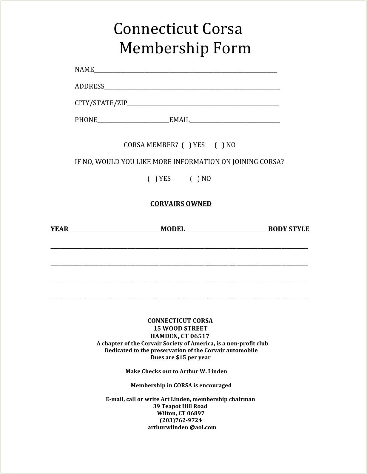 Free Club Membership Application Form Template