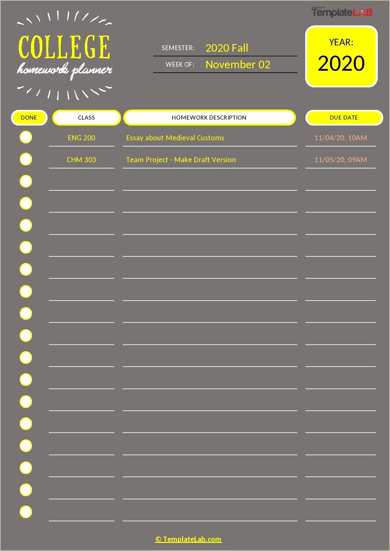 Free College Homework Schedule Template Free