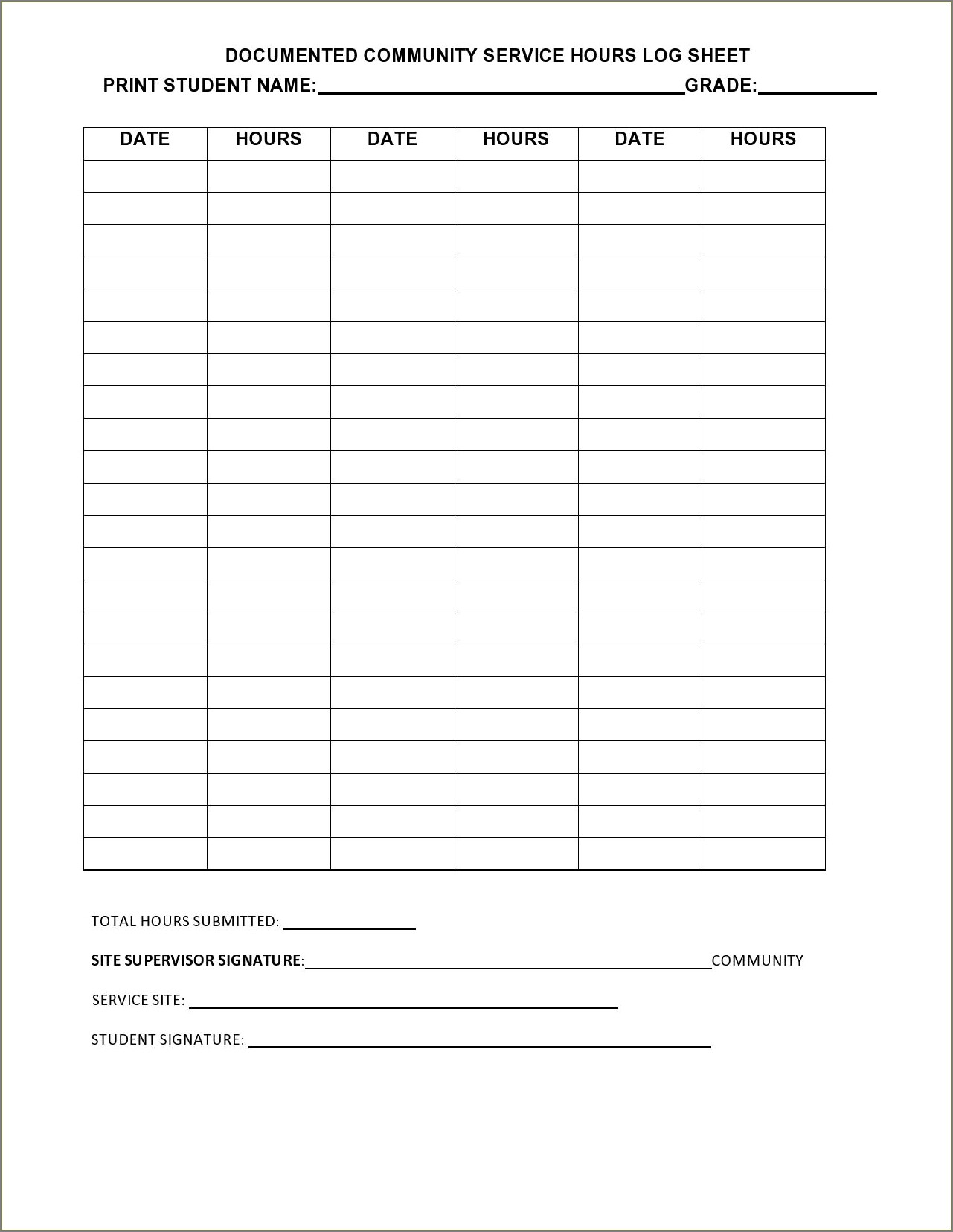 Free Community Service Log Sheet Template