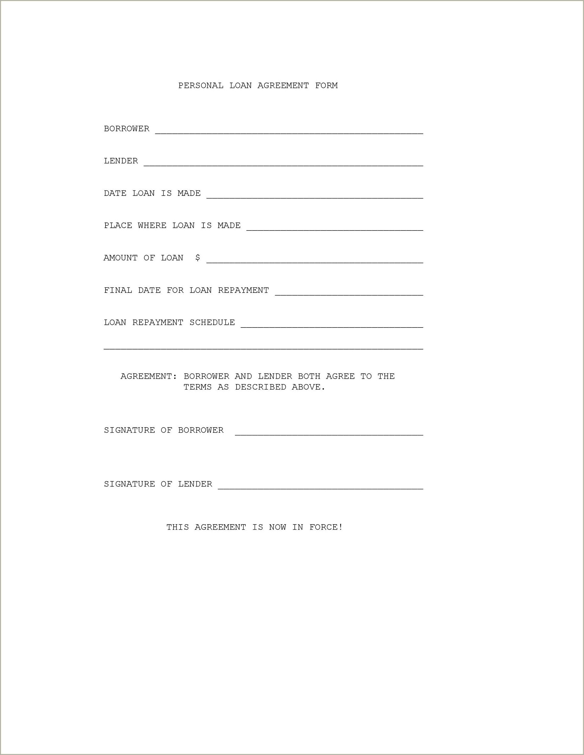 Free Contract Template For Lending Money