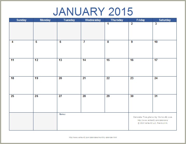 Free Download 2015 Yearly Calendar Template