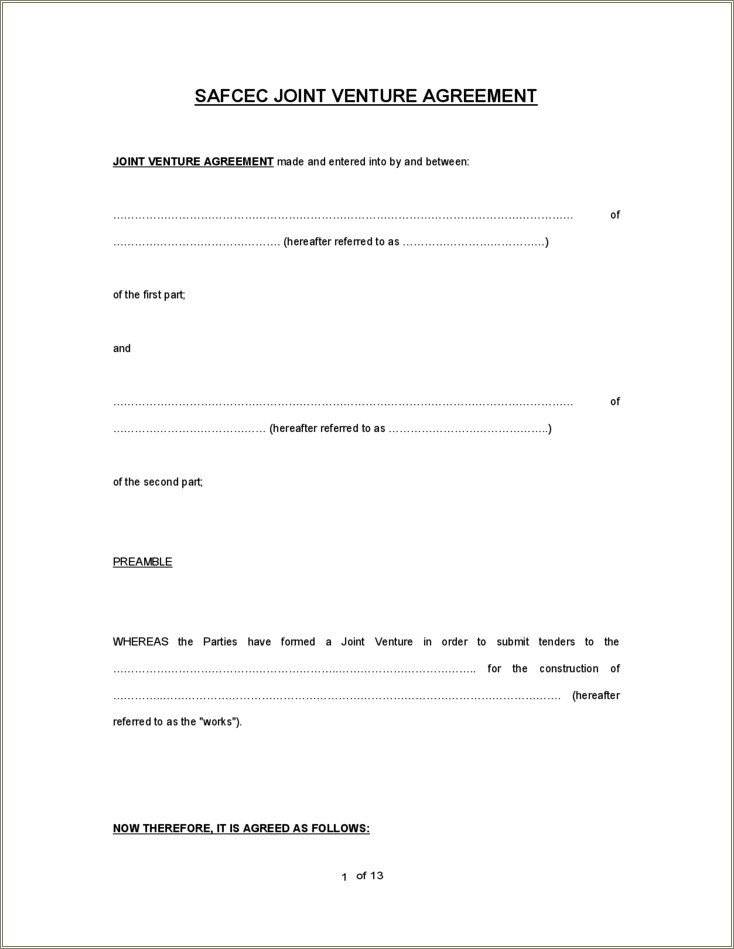 Free Download Joint Venture Agreement Template