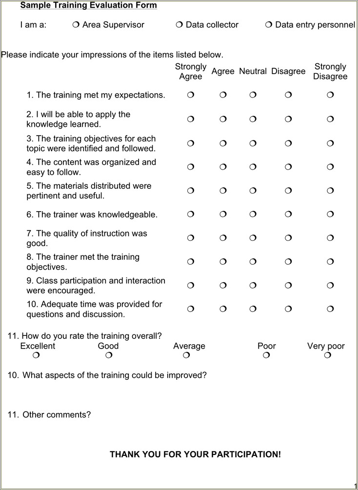 Free Download Training Feedback Form Template