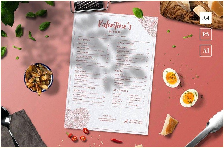 Free Downloadable Template For Valentines Menu
