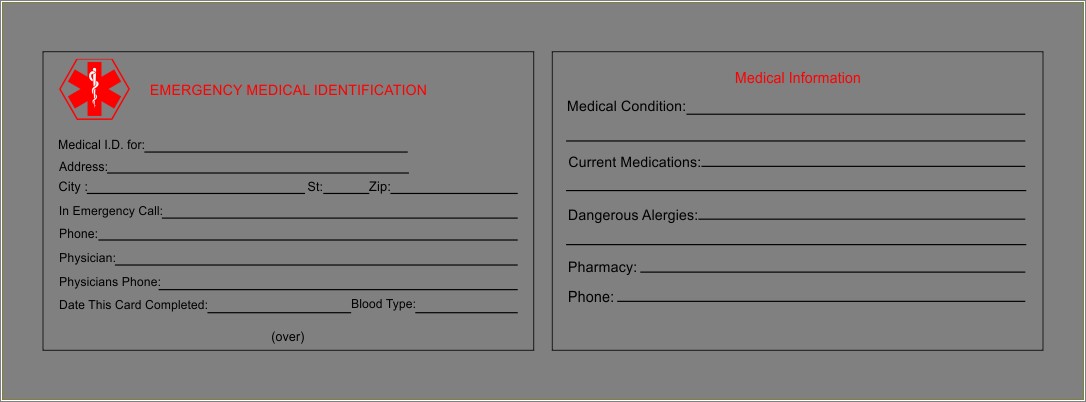 Free Emergency Contact Card Template Wallets