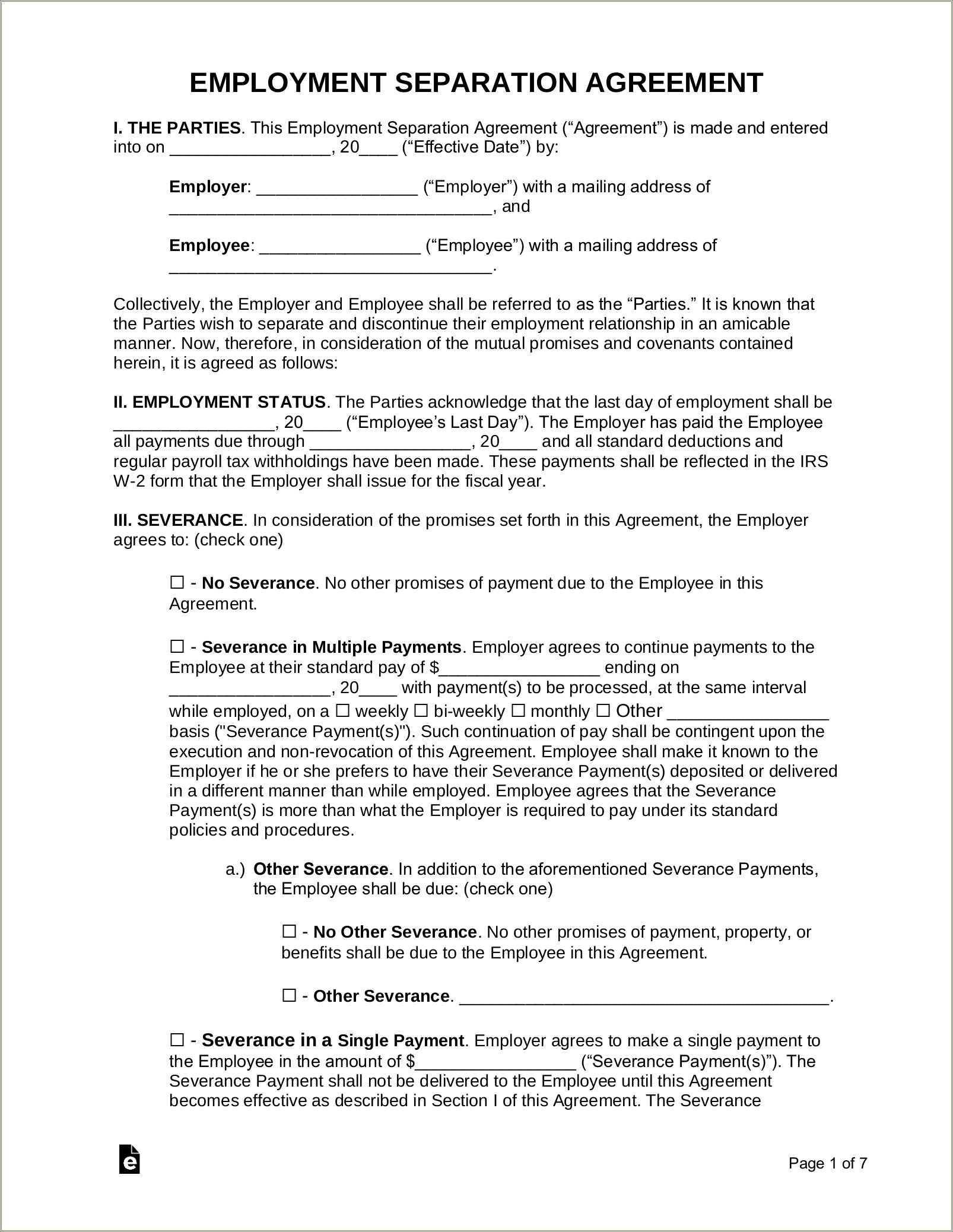Free Employee Separation Form Template Illinois