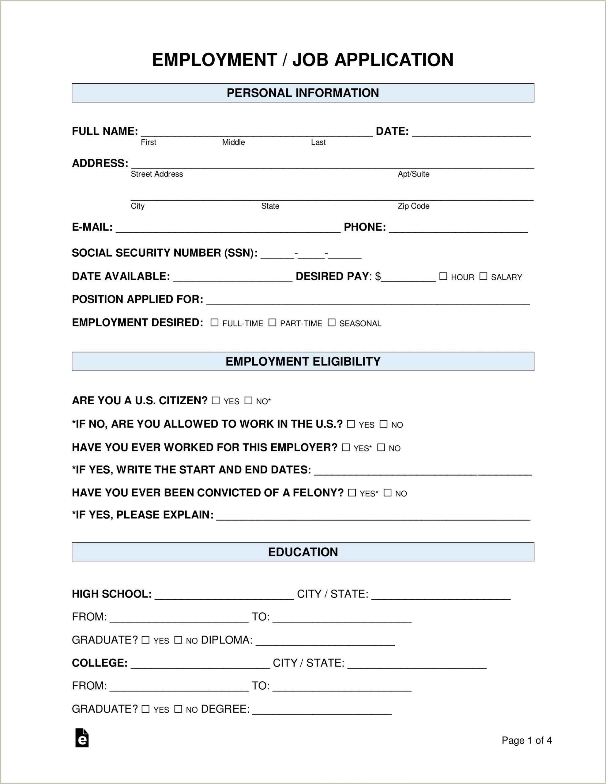 Employment Application Form Template Free Download Resume Example Gallery