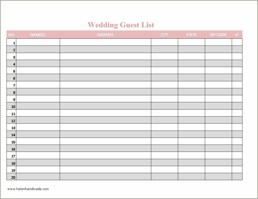 Free Excel Template Wedding Guest List