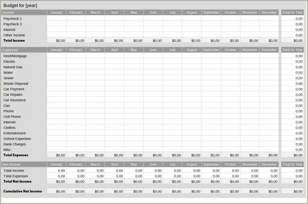 Free Excel Templates For Monthly Budgeting
