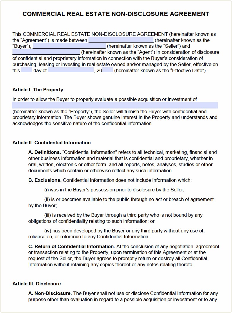 Free Fee Real Estate Agreement Template