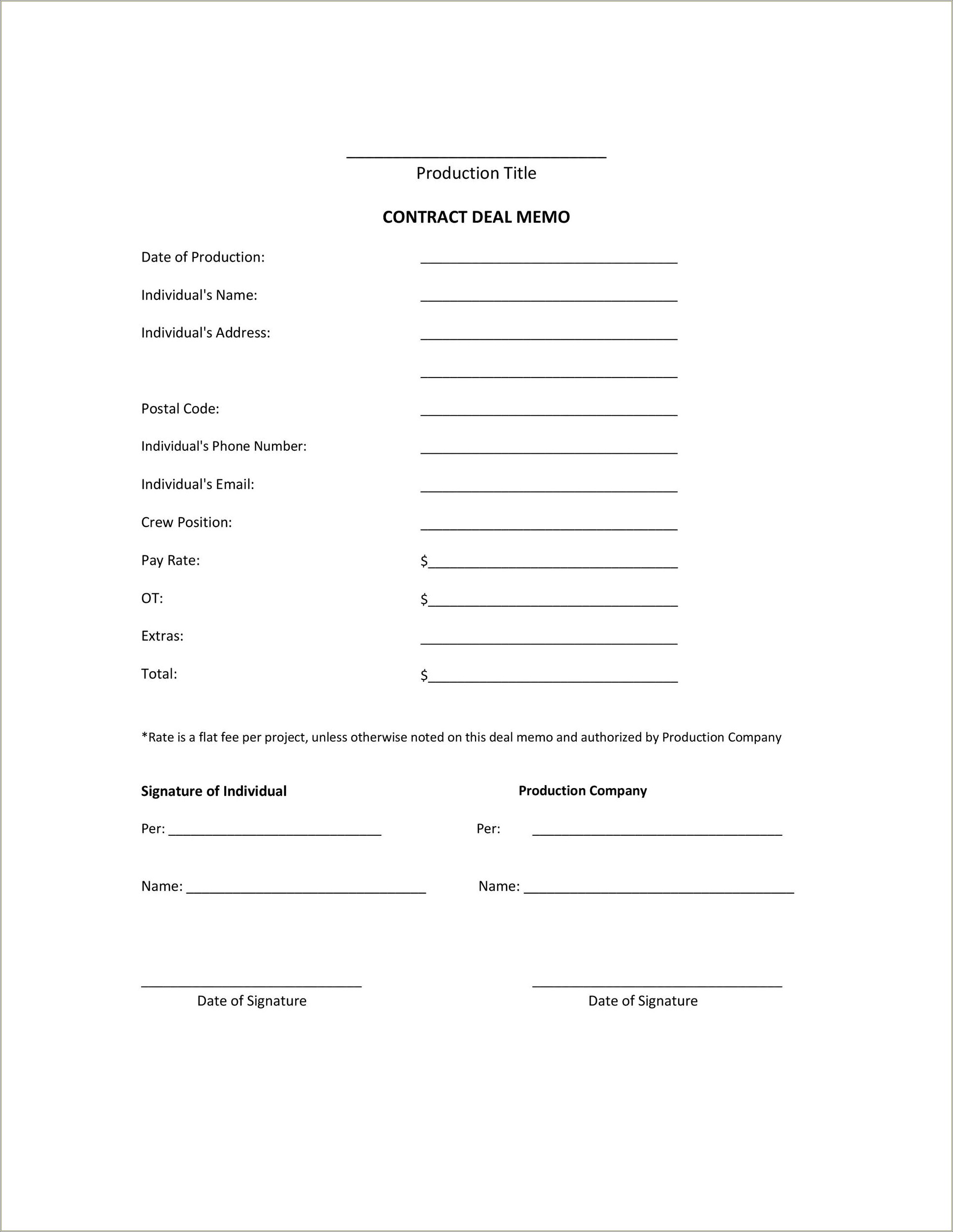 Free Film Crew Deal Memo Template