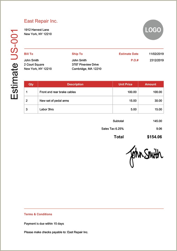 Free Forms Online For Estimate Template