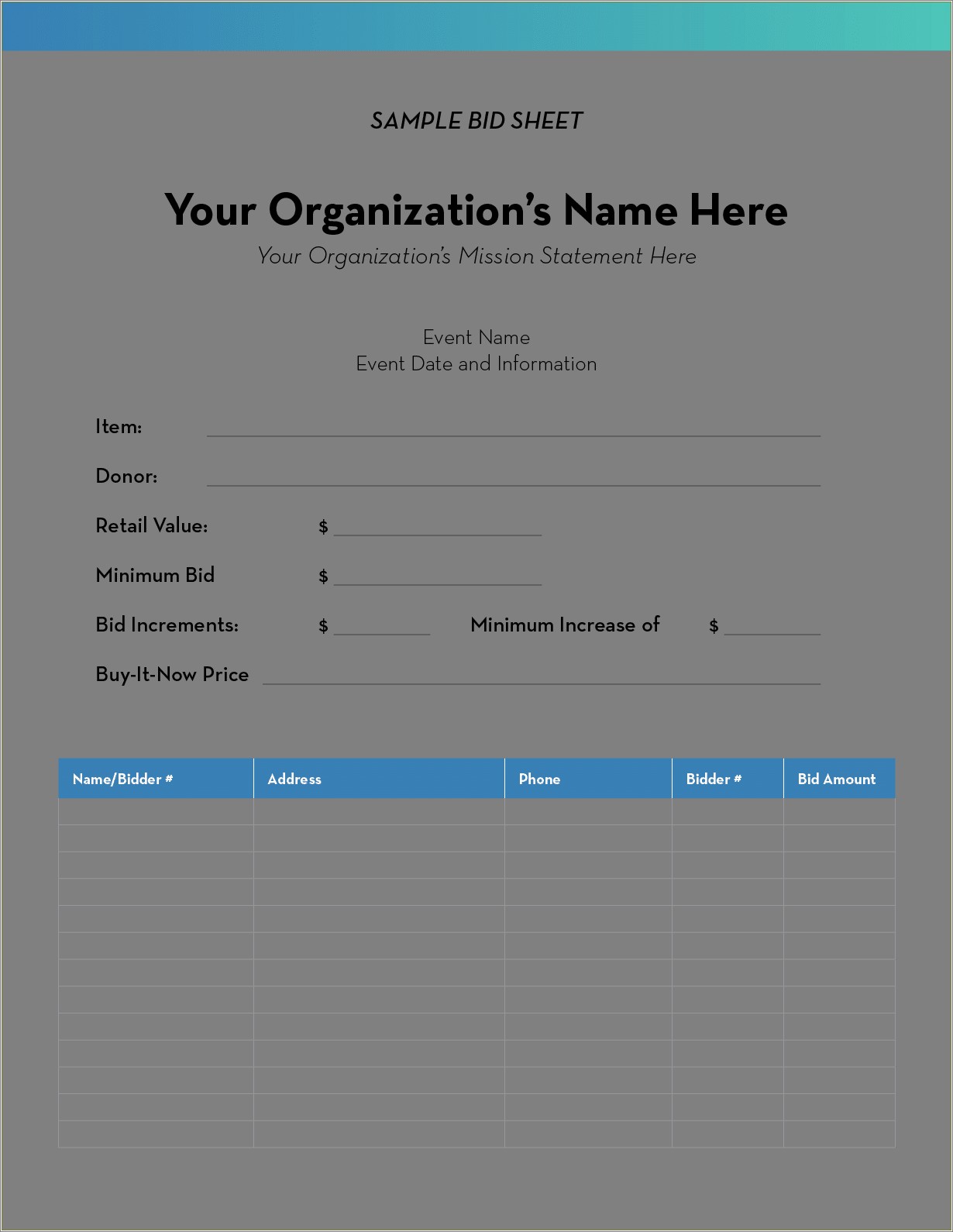 Free Fundraiser Sign Up Sheet Template