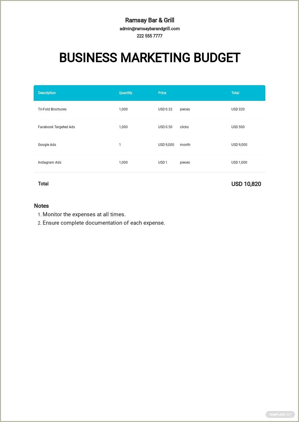 Free Google Business Templates Monthly Expense