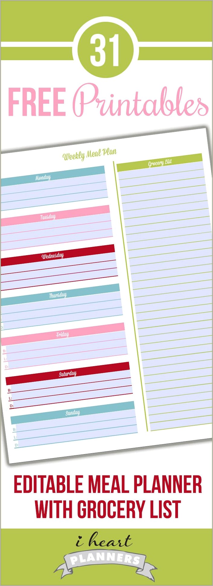 Free Grocery List And Menu Template