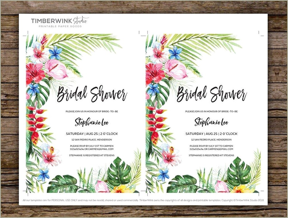 Free Hawaiian Bridal Shower Invitations Templates