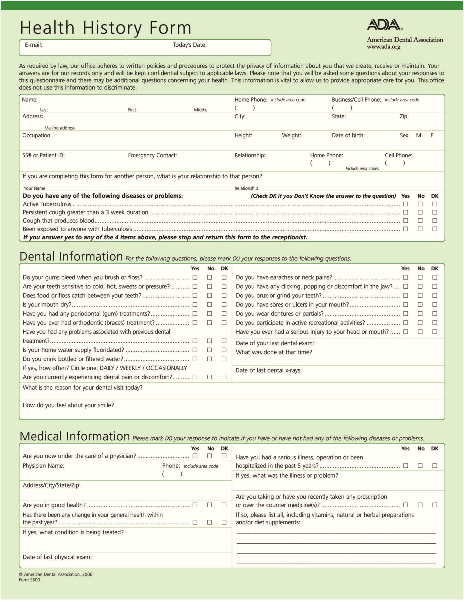 Free Health History Form Template Word