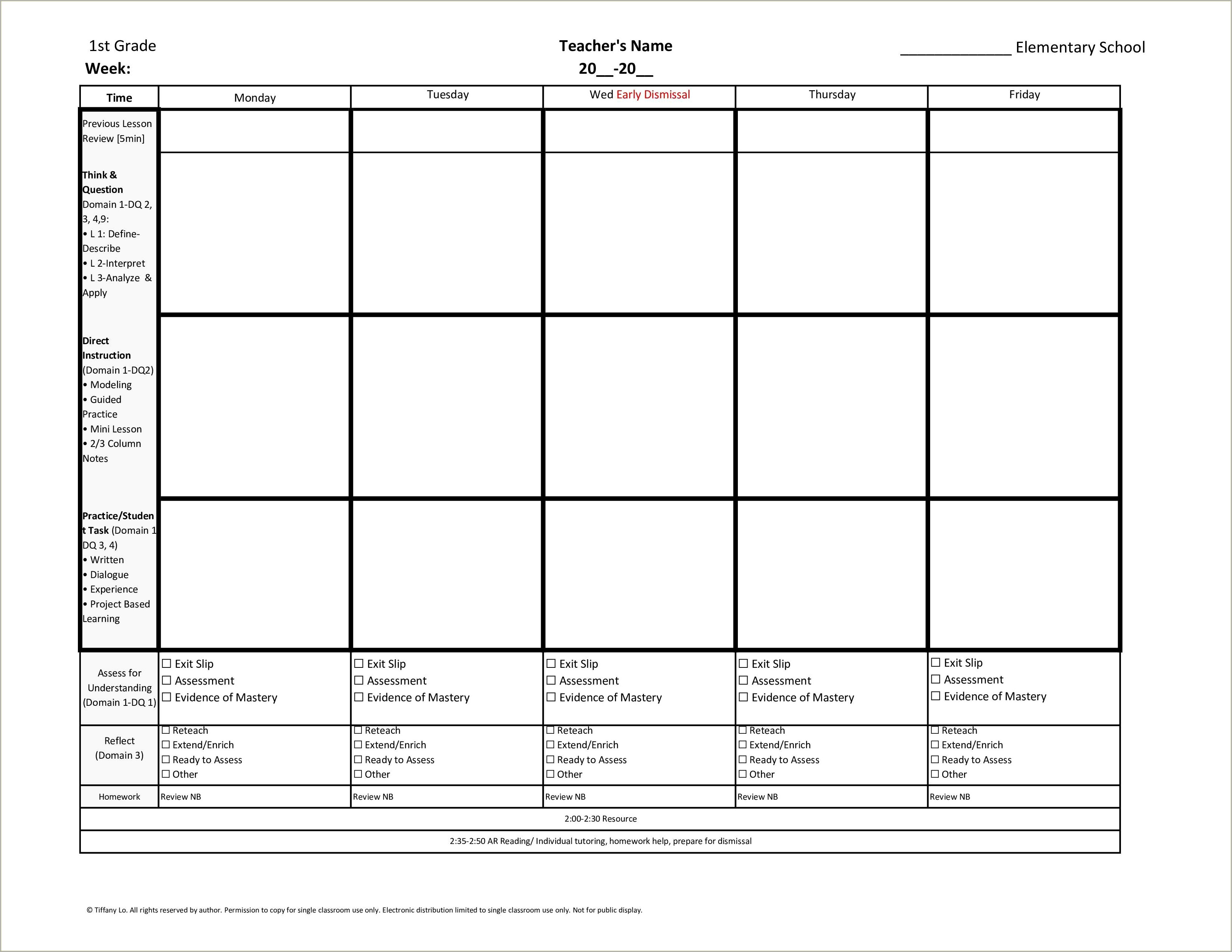 Free Lesson Plan Template First Grade