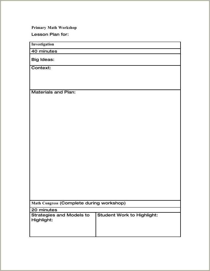 Free Lesson Plan Template For Math