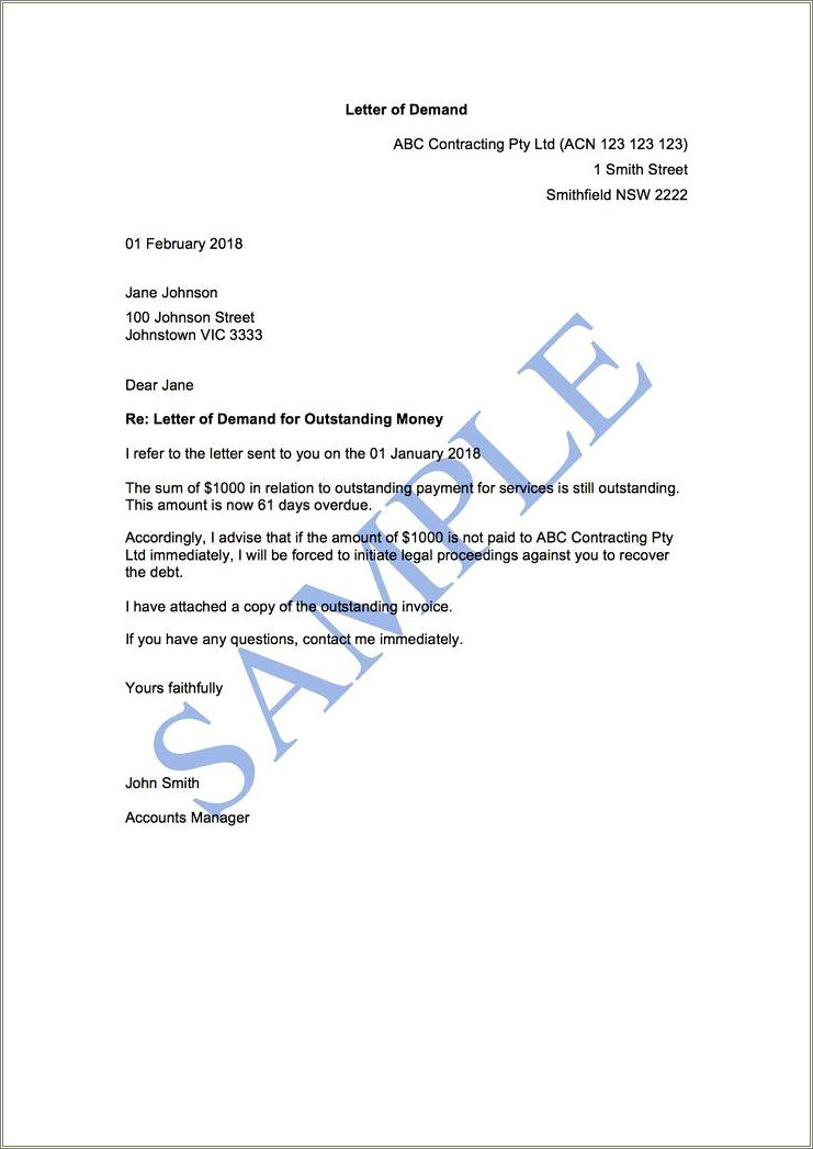 Free Letter Of Demand Template Nsw