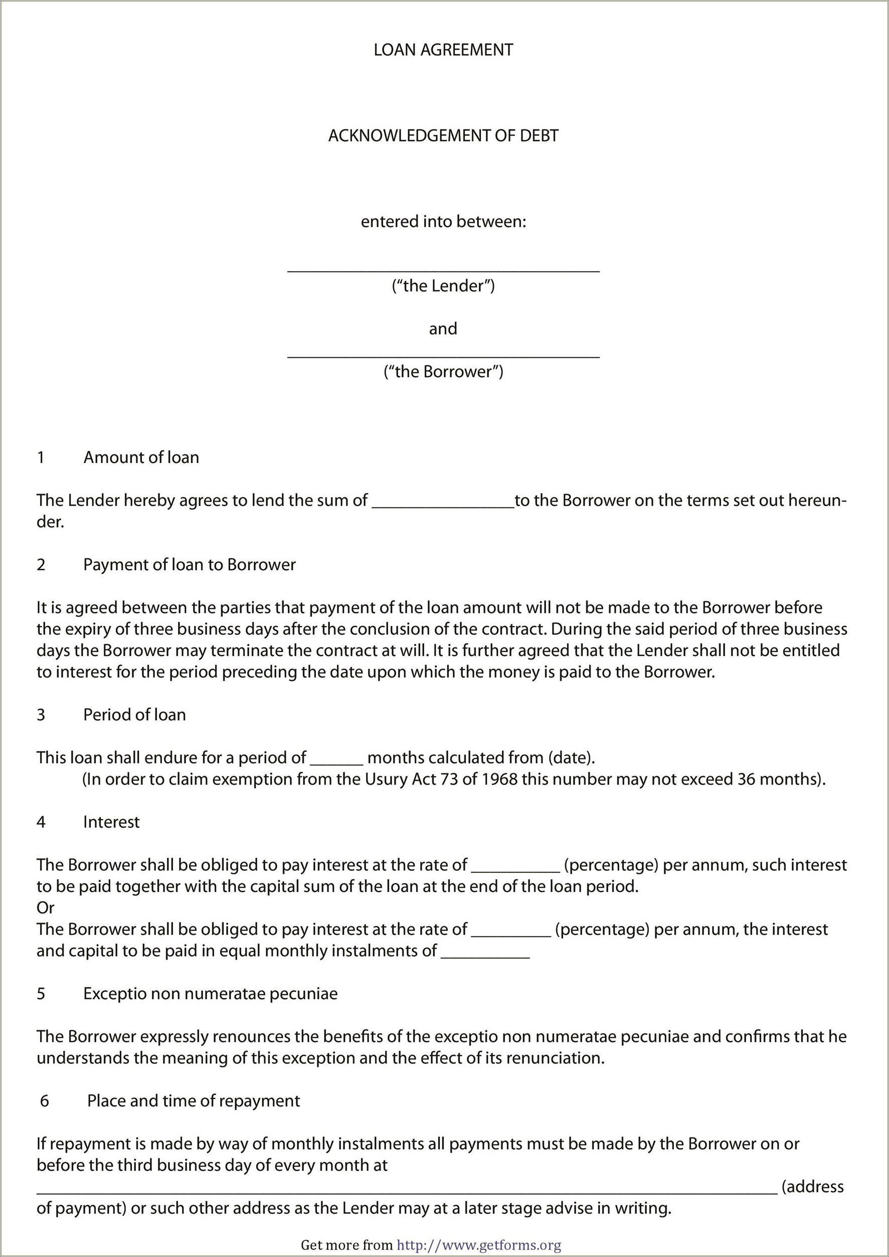 Free Loan Agreement Template Pdf Canada