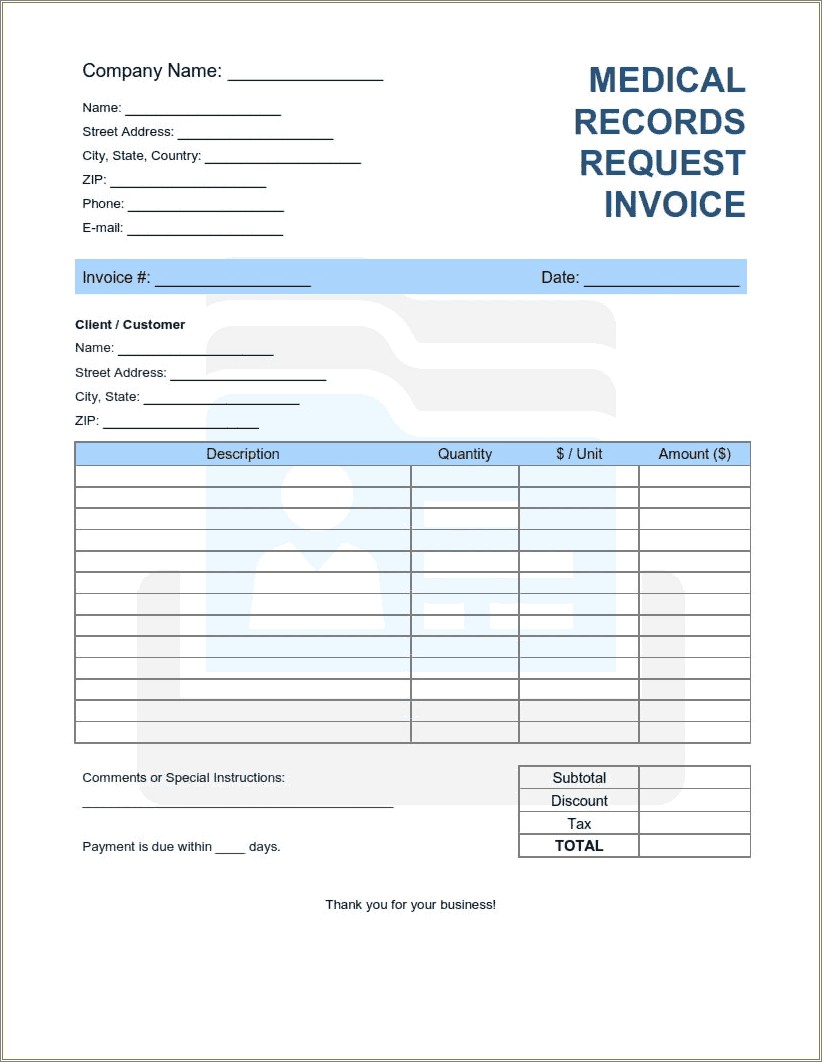 Free Medical Records Invoice Template Word