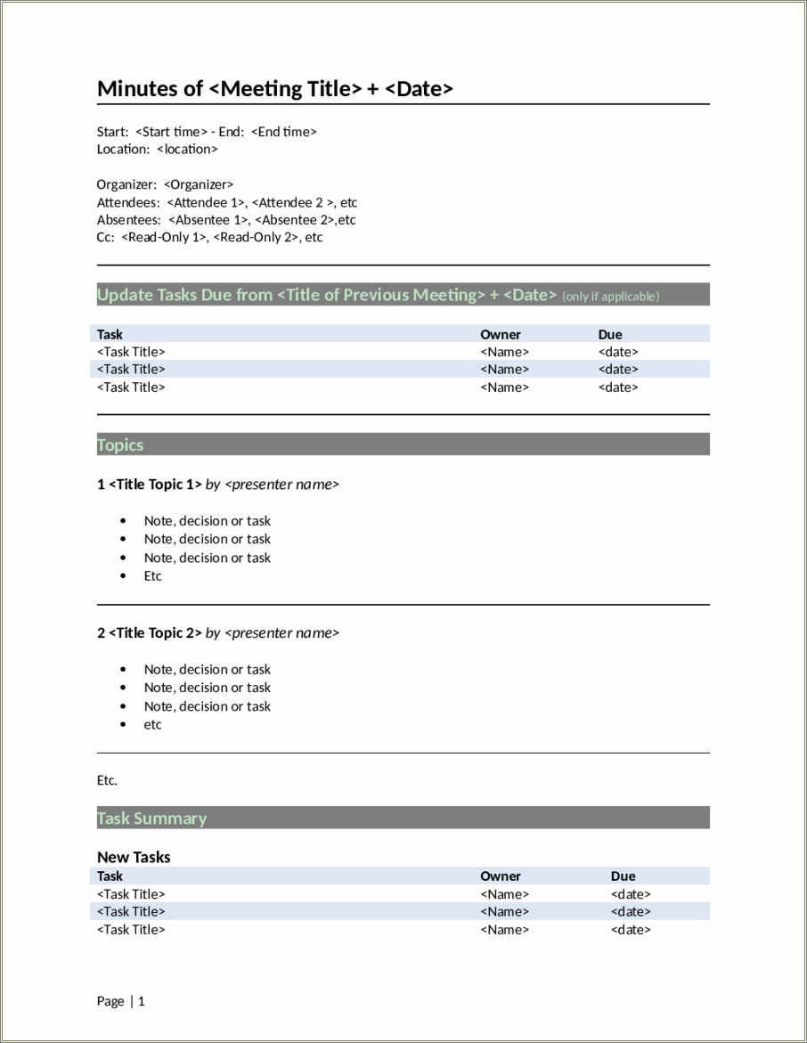 Free Meeting With Client Minutes Template
