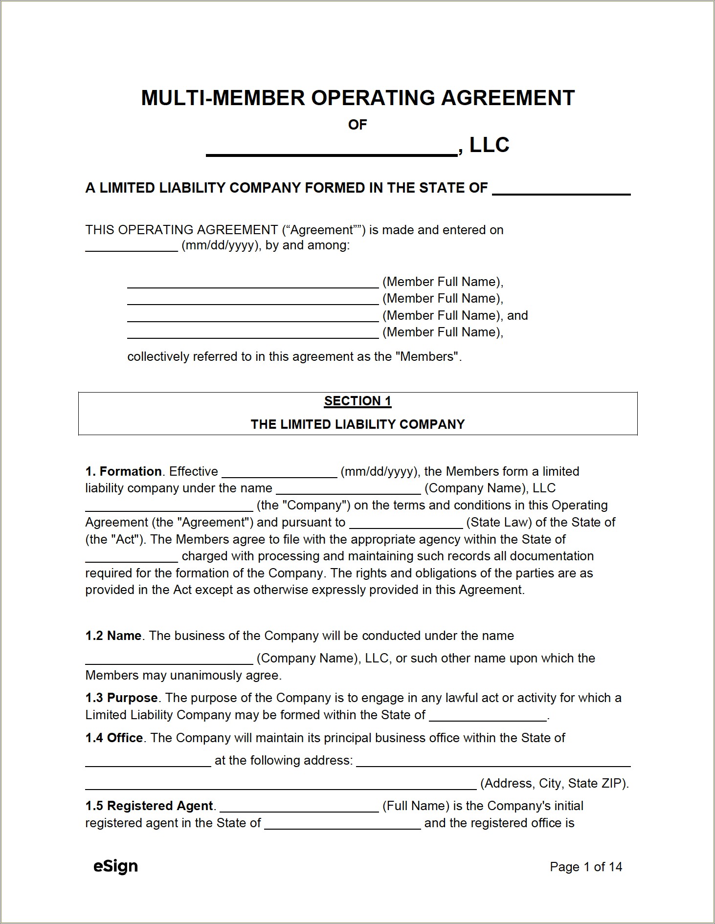 Free Michigan Llc Operating Agreement Template