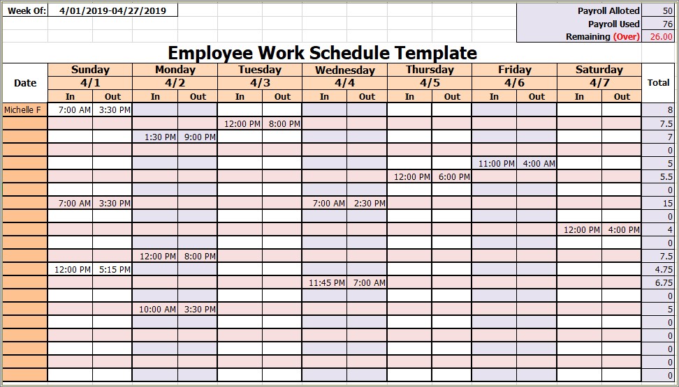Free Microsoft Excel Employee Schedule Template