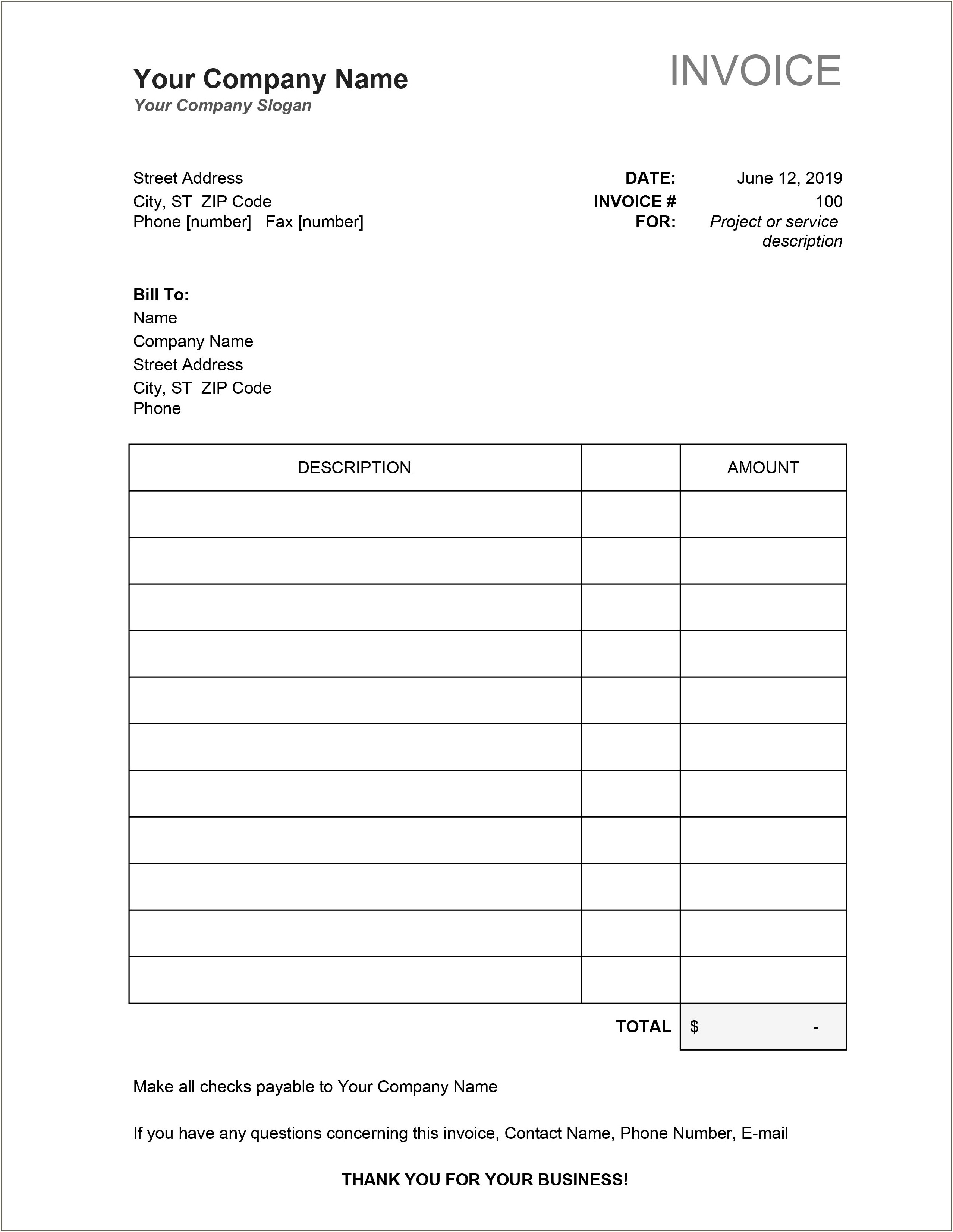 Free Microsoft Excel Invoice Template Download