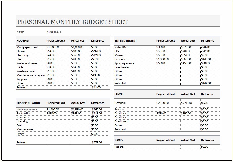 Free Microsoft Word Monthly Budget Template
