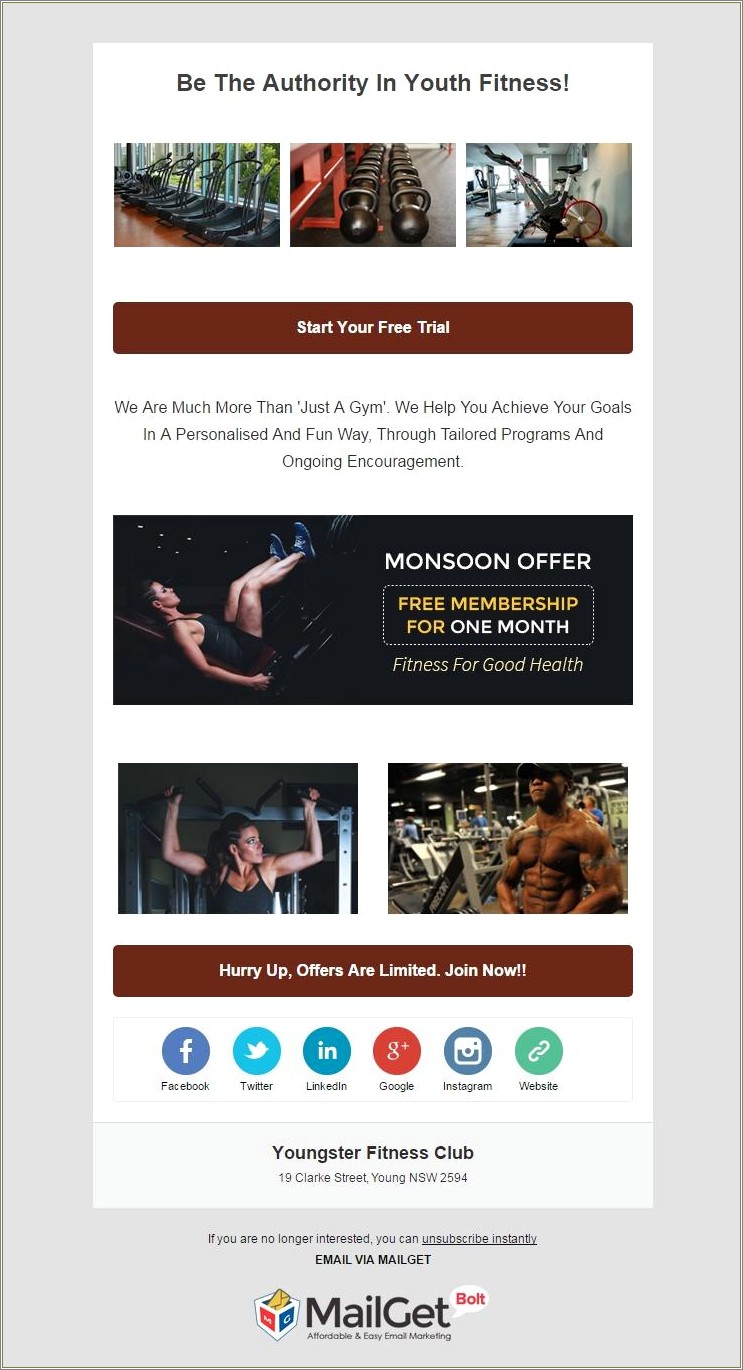 Free Month Gym Membership Email Template