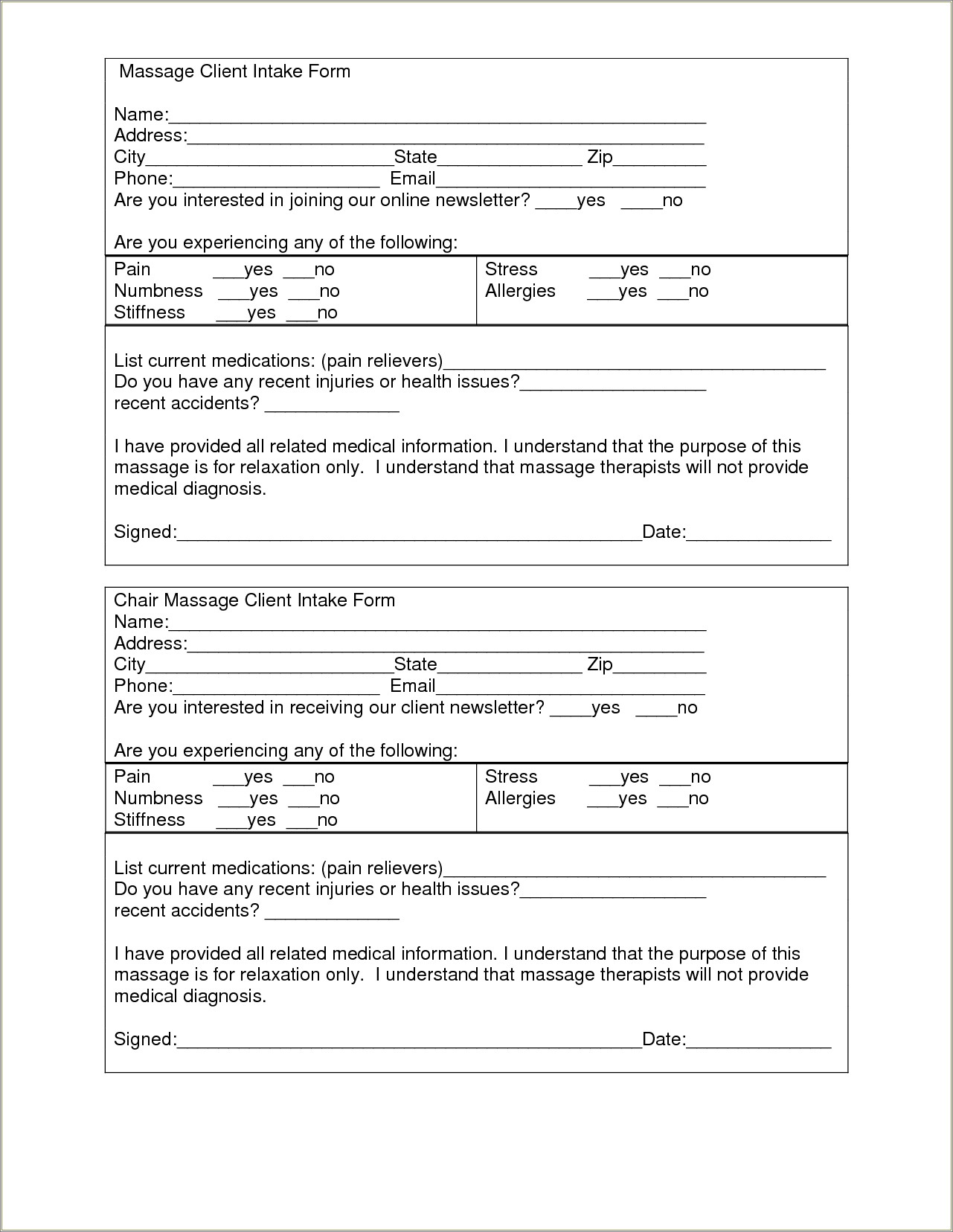 Free New Patient Intake Form Template