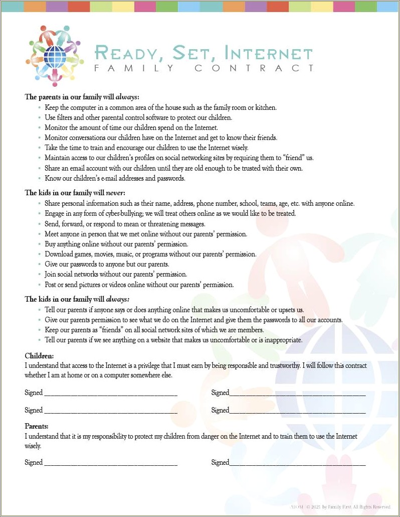 Free Parent Child Contract Techenolagy Templates