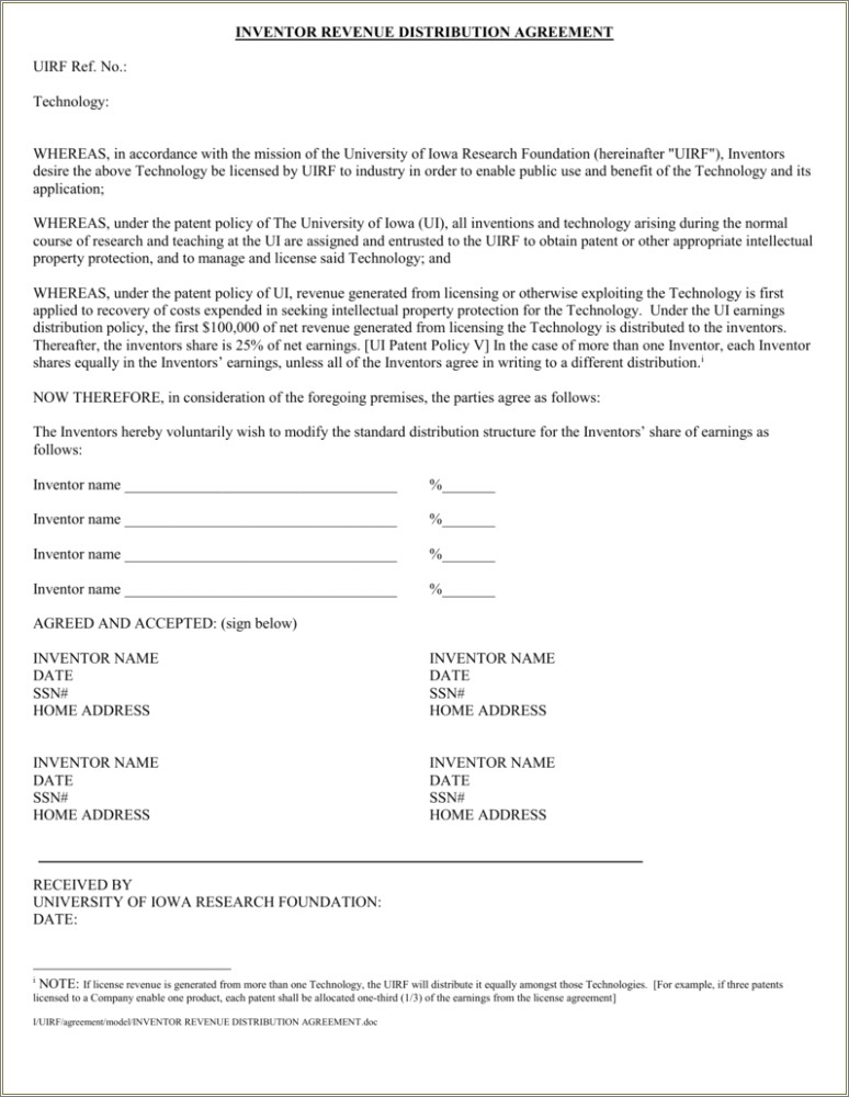 Free Patent License Agreement Template Doc