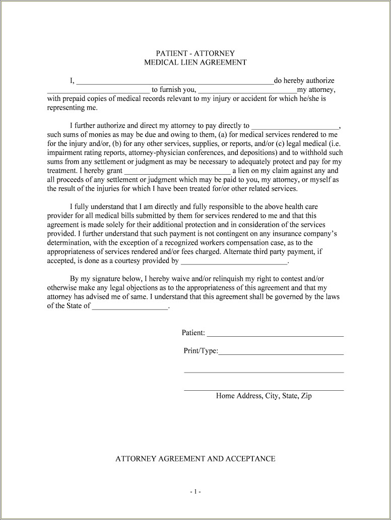 Free Patient Authorization & Provider Lien Template