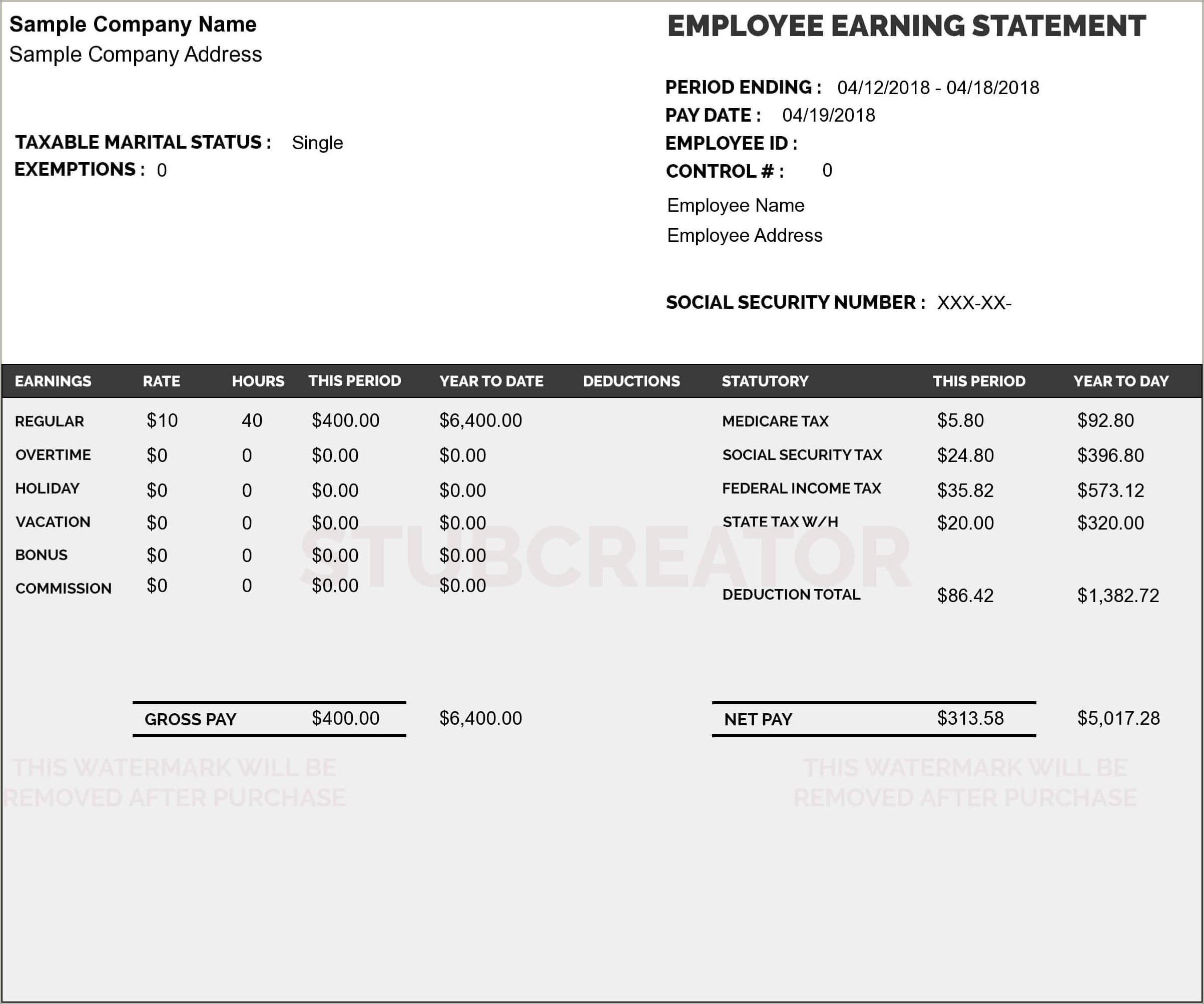 Free Pay Stub Template Type Able