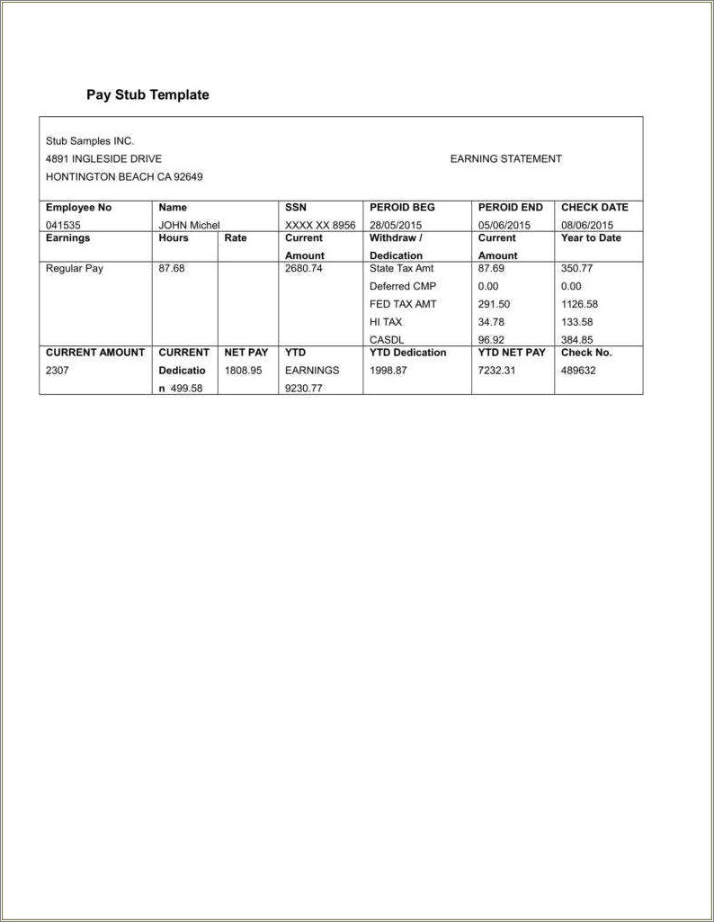 Free Payment Stub Template 1099 Employees