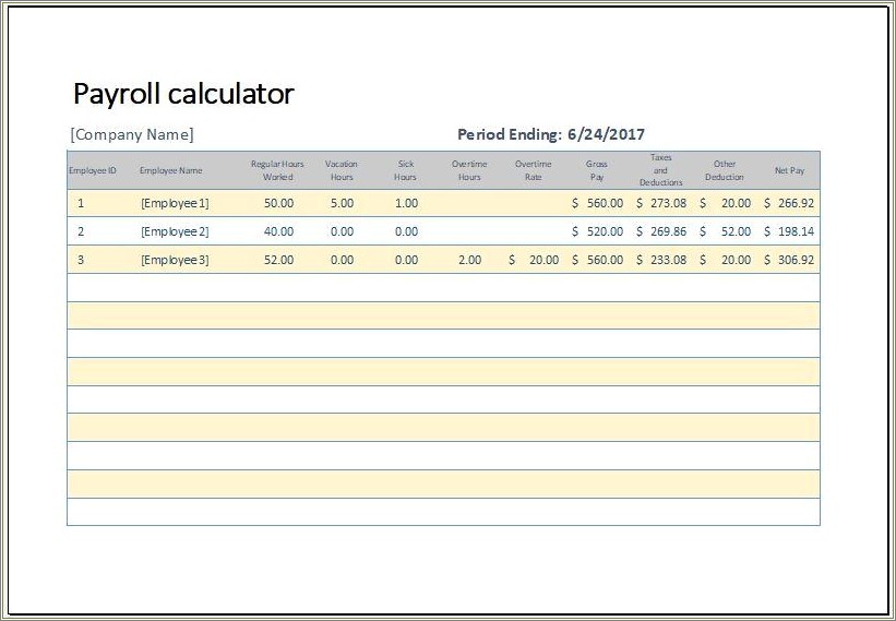 Free Payroll Calculator Template Open Office