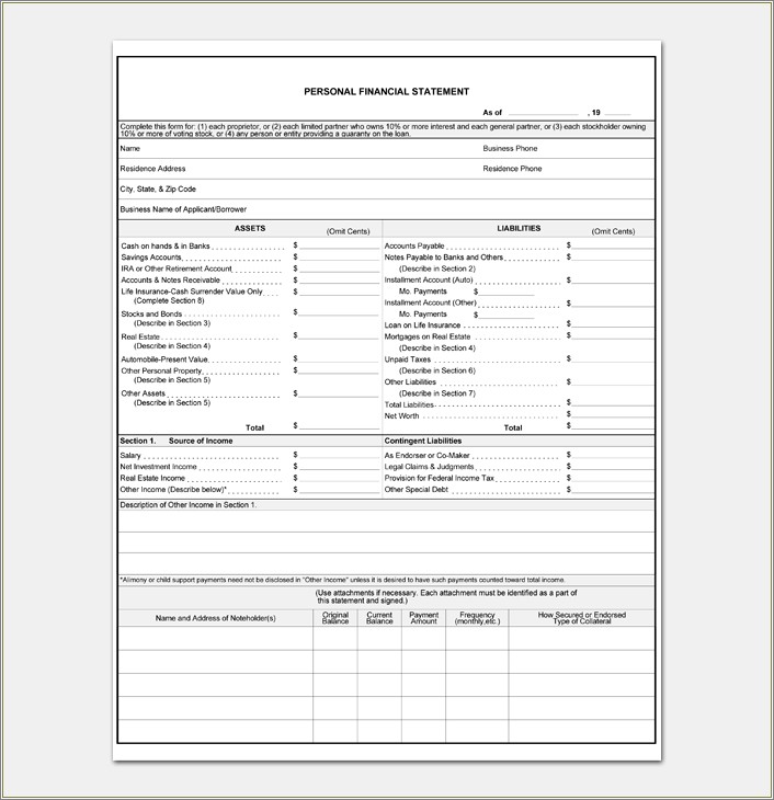Free Personal Financial Statement Template Pdf